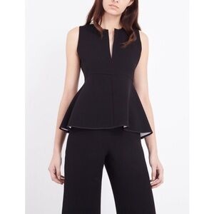 Theory • Black With Ivory Lining Ralnaka Bonded Double Crepe Peplum Tank Top